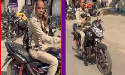 Policeman was driving while talking on the phone video went viral fined Rs 1000
