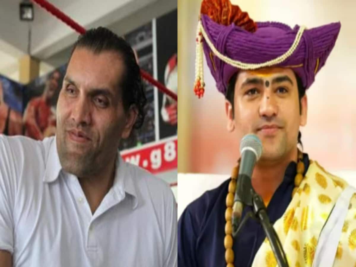 the great khali meet dhirendra shastri bageshwar dham viral video says mera parcha nikala the great khali meet dhirendra shastri bageshwar dham viral video says mera parcha nikala