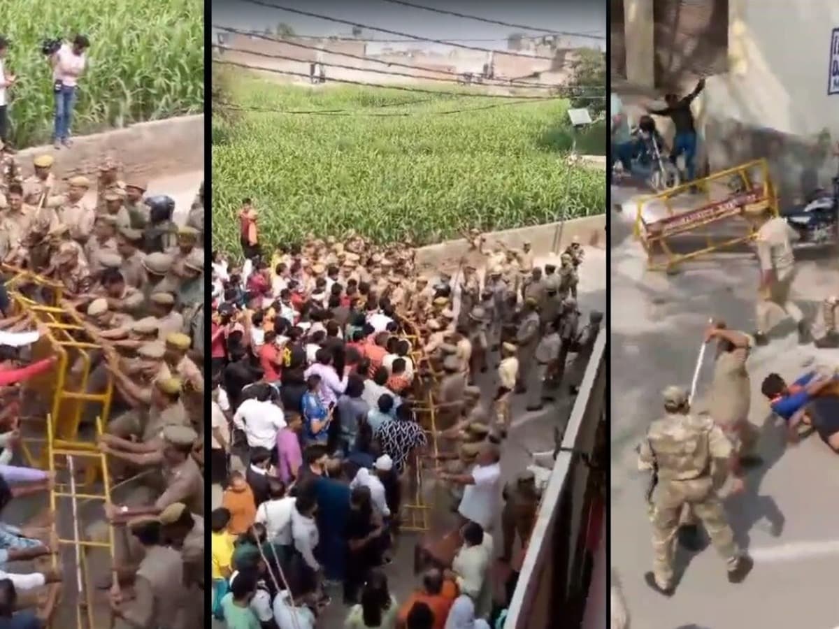 बैरिकेड हटा डासना मंदिर जाने का प्रयास, पुलिस का भीड़ पर लाठीचार्ज, हाईवे पर हंगामा