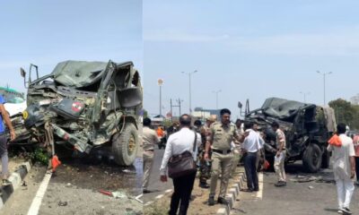 मध्य प्रदेश के राजगढ़ में दर्दनाक हादसा, आर्मी के ट्रक का टायर फटने से यात्री बस से टकराया, हादसे में पांच लोगों की मौत।