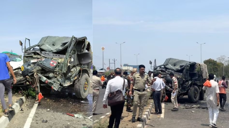 मध्य प्रदेश के राजगढ़ में दर्दनाक हादसा, आर्मी के ट्रक का टायर फटने से यात्री बस से टकराया, हादसे में पांच लोगों की मौत। मध्य प्रदेश के राजगढ़ में दर्दनाक हादसा, आर्मी के ट्रक का टायर फटने से यात्री बस से टकराया, हादसे में पांच लोगों की मौत।