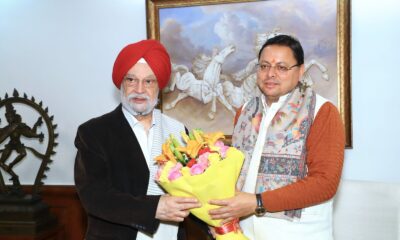 मुख्यमंत्री पुष्कर सिंह धामी ने केंद्रीय मंत्री हरदीप पुरी से की शिष्टाचार भेंट, राष्ट्रीय खेलों के लिए स्पॉन्सरशिप के लिए किया अनुरोध।