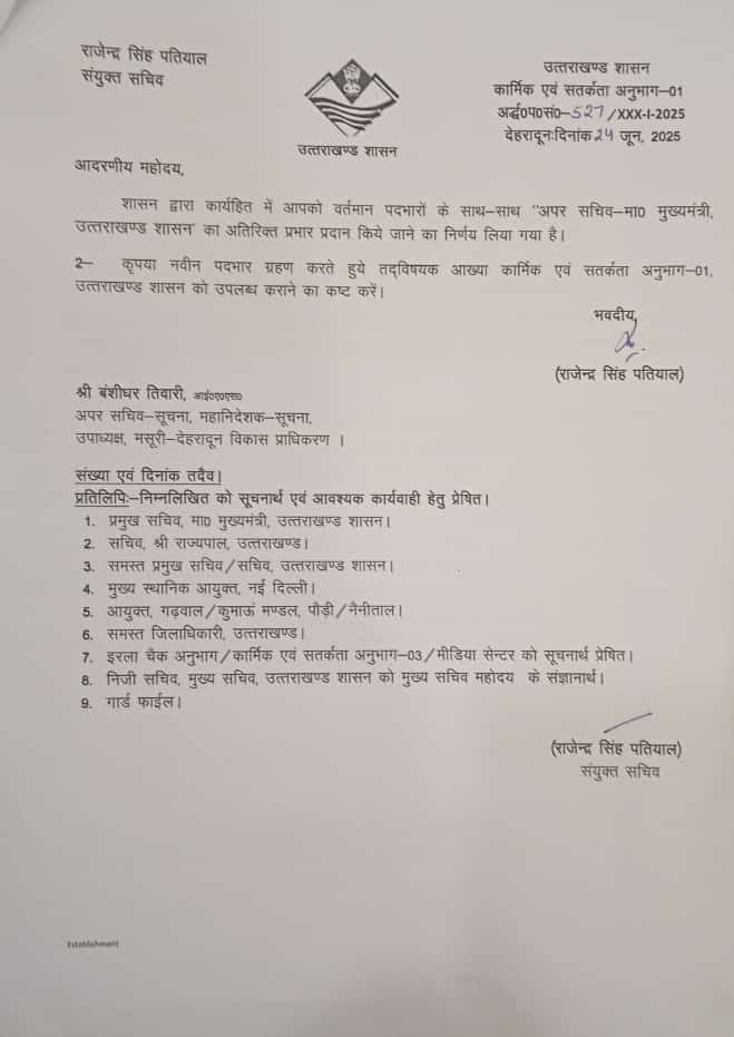 बंशीधर तिवारी को शासन में बड़ी जिम्मेदारी, MDDA उपाध्यक्ष की कमान भी सौंपी गई बंशीधर तिवारी को शासन में बड़ी जिम्मेदारी, MDDA उपाध्यक्ष की कमान भी सौंपी गई