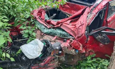 धूलकोट के जंगल में नेशनल हाईवे पर पलटी तेज रफ्तार कार