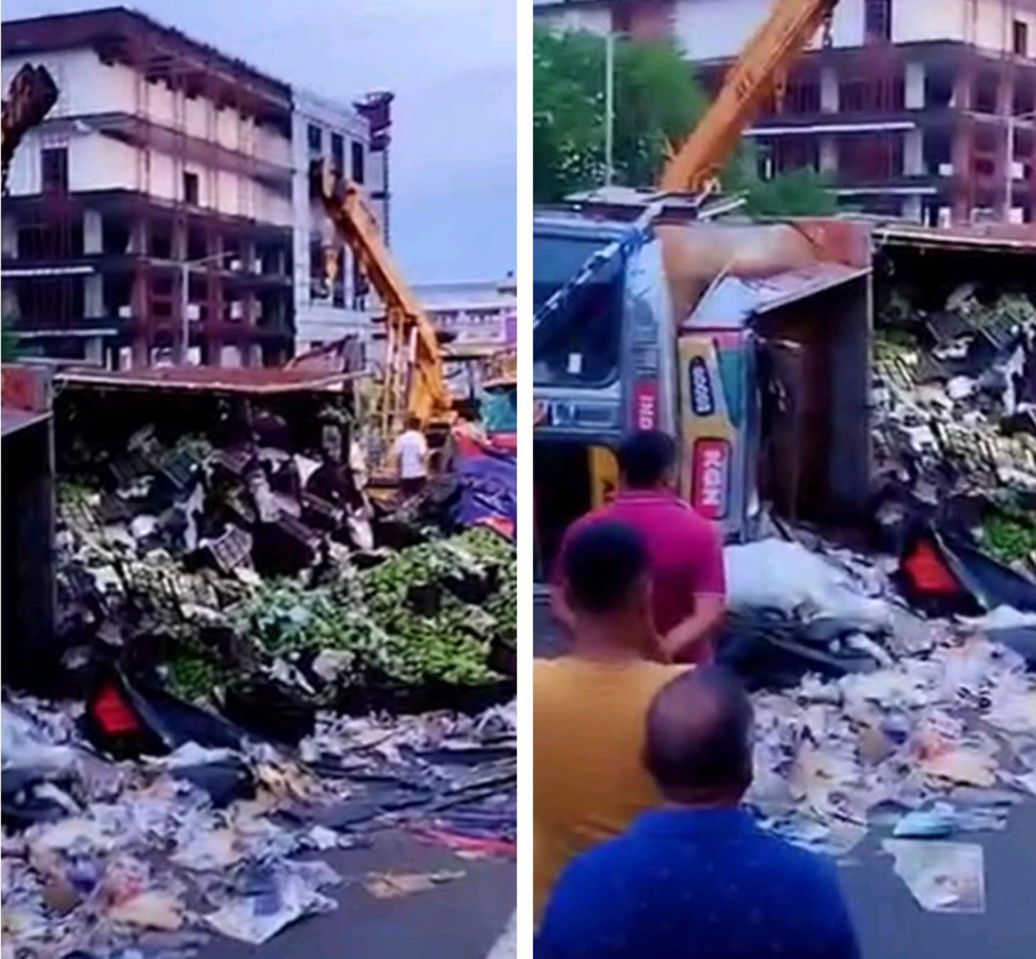 आम का ट्रक पलटा, रिस्पना पुल पर अफरा-तफरी आम का ट्रक पलटा, रिस्पना पुल पर अफरा-तफरी