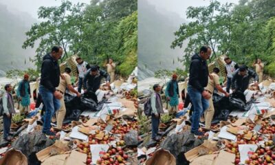 सेब से लदा पिकअप लोडर 40 मीटर गहरी खाई में गिरा, दो लोग गंभीर घायलl