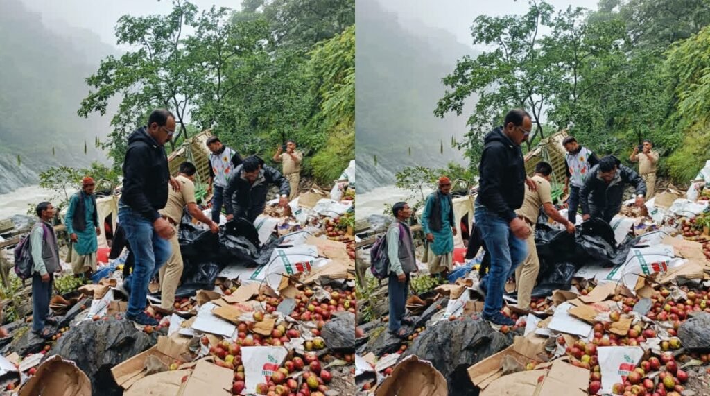सेब से लदा पिकअप लोडर 40 मीटर गहरी खाई में गिरा, दो लोग गंभीर घायलl सेब से लदा पिकअप लोडर 40 मीटर गहरी खाई में गिरा, दो लोग गंभीर घायलl