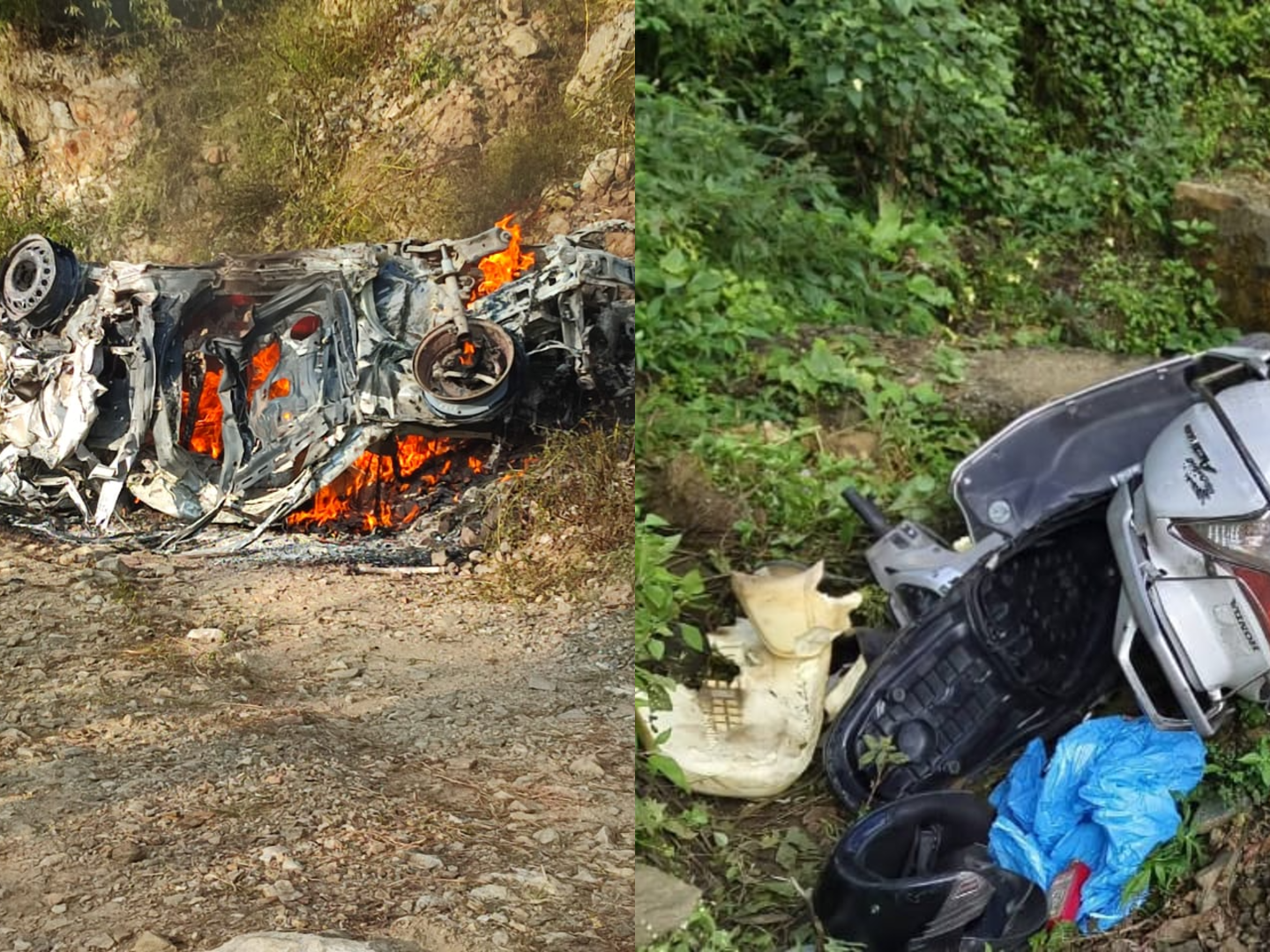 500 मीटर गहरी खाई में गिरी कार जलकर खाक, राहत-बचाव जारी l