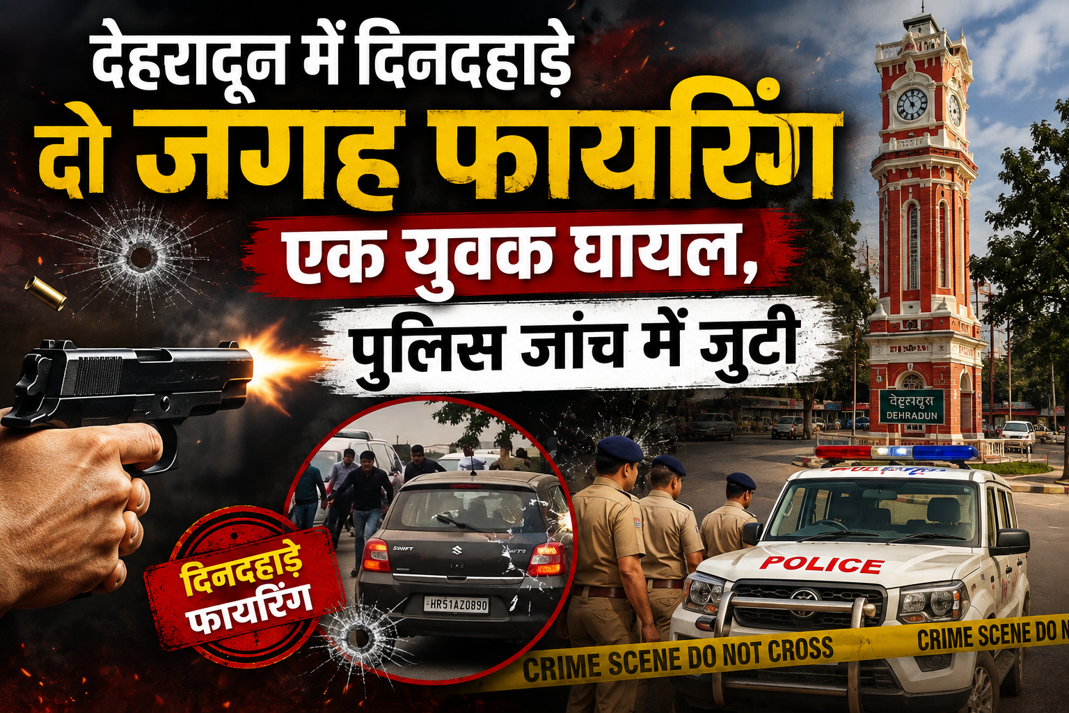 देहरादून में दिनदहाड़े दो जगह फायरिंग, एक युवक घायल, पुलिस जांच में जुटी