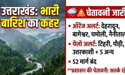 उत्तराखंड में देर रात से हो रही झमाझम बारिश , मौसम विभाग ने कई जिलों के लिए जारी की चेतावनी..