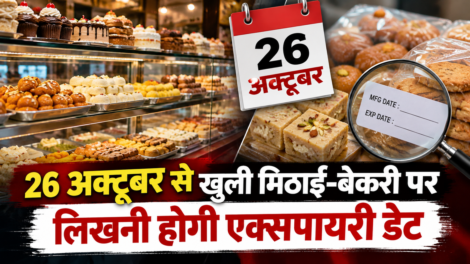 खुली मिठाइयों और बेकरी उत्पादों पर 26 अक्टूबर से मैन्युफैक्चरिंग व एक्सपायरी डेट लिखना अनिवार्य